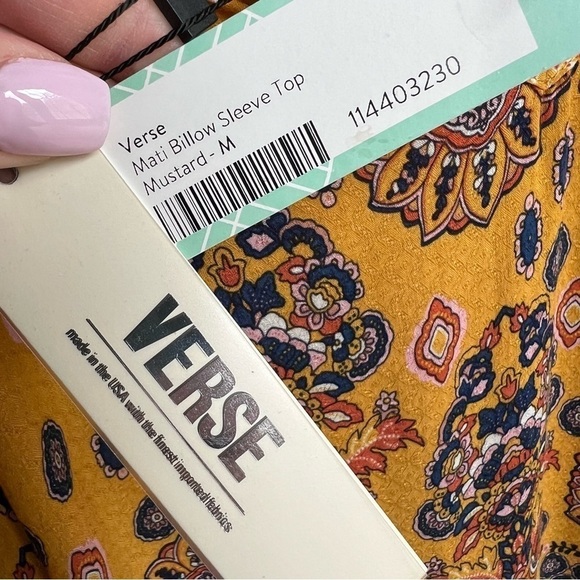 NWT Verse Mati Billow Sleeve Peasant Golden Yellow Blouse, Size Medium - Picture 6 of 9